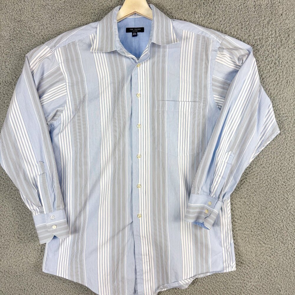 Ted Baker Shirt Men 15.5 32/33‎ Blue White Stripe Preppy Office Business Casual